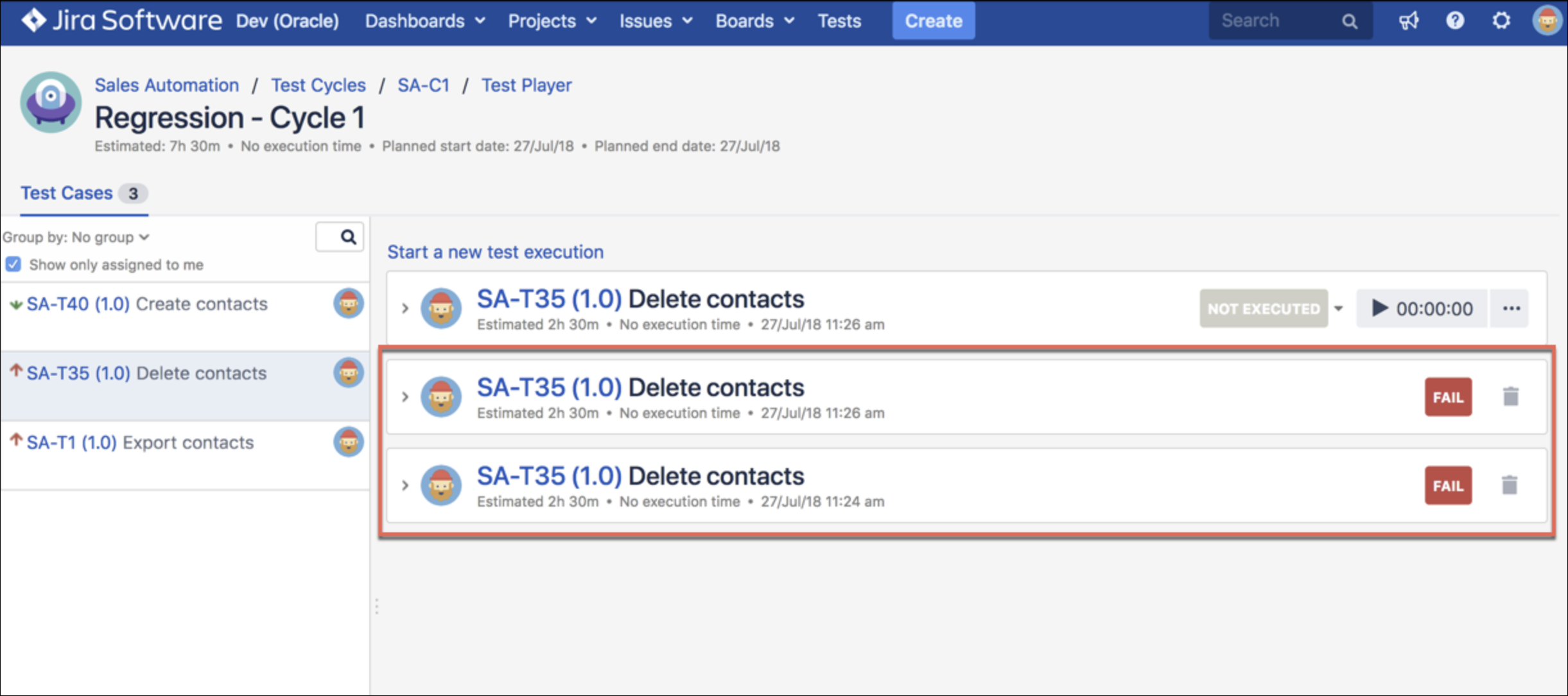 The 'Test Player' screen The 'Test Player' screen