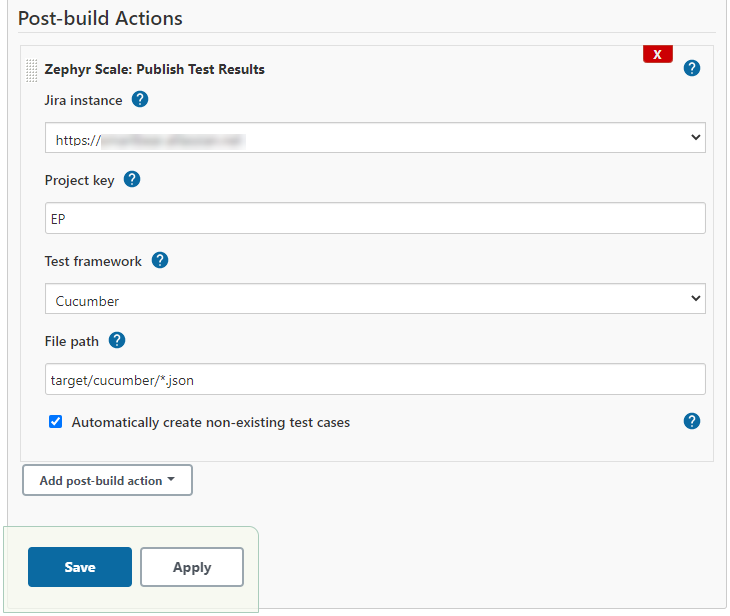 Post-build actions section Post-build actions section