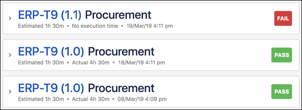 Test cycles' list Test cycles' list