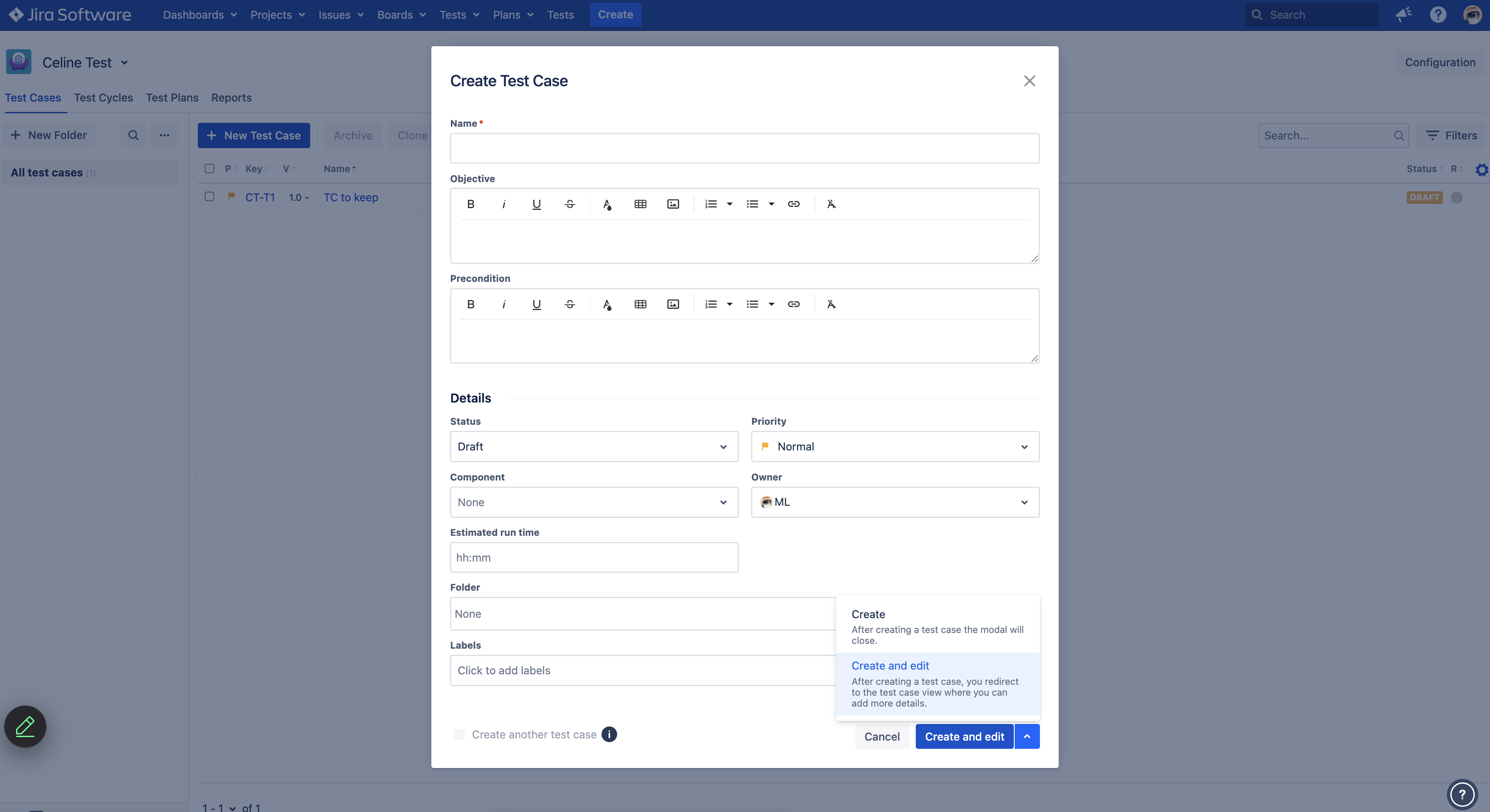 Create test case Create test case