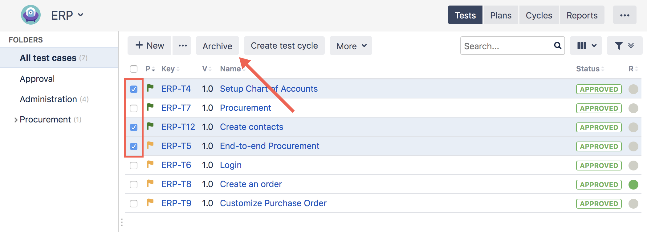 The archive button The archive button