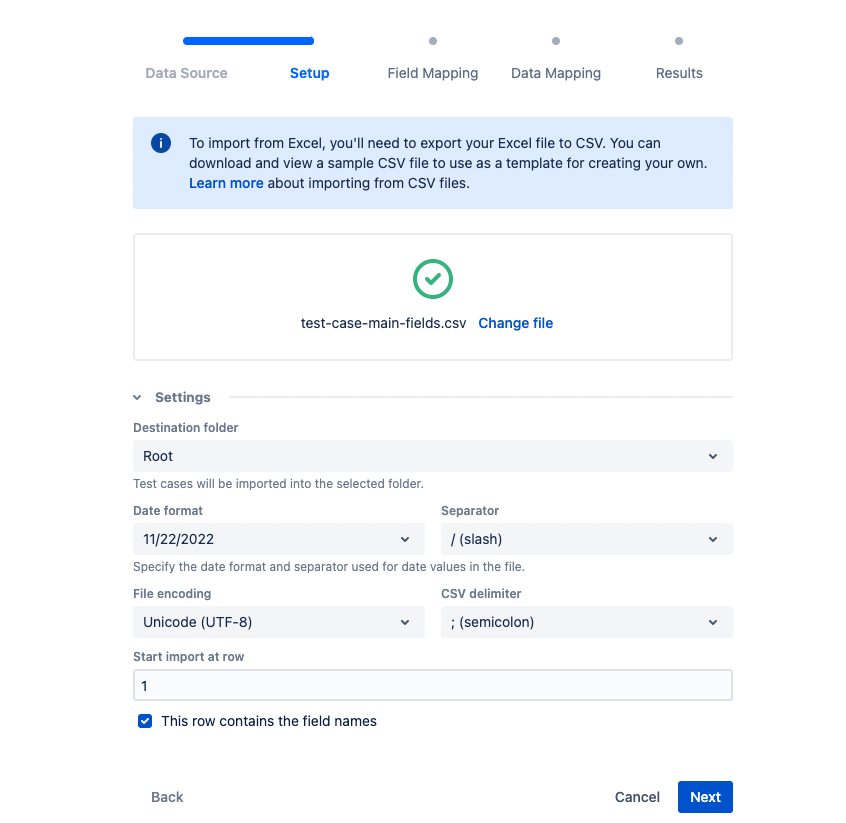 The import settings The import settings