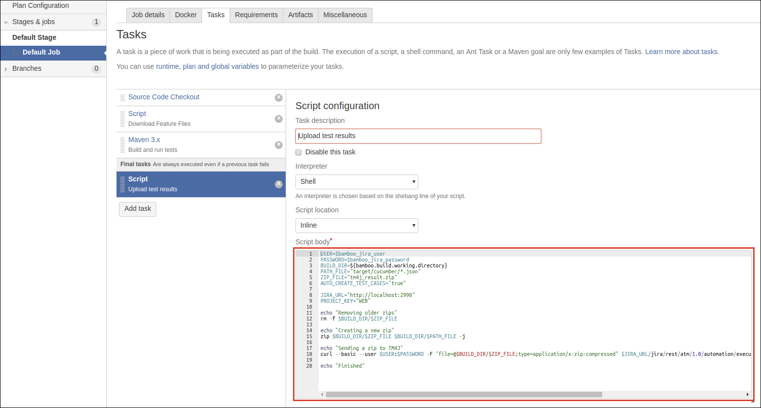 The 'Script Configuration' screen The 'Script Configuration' screen