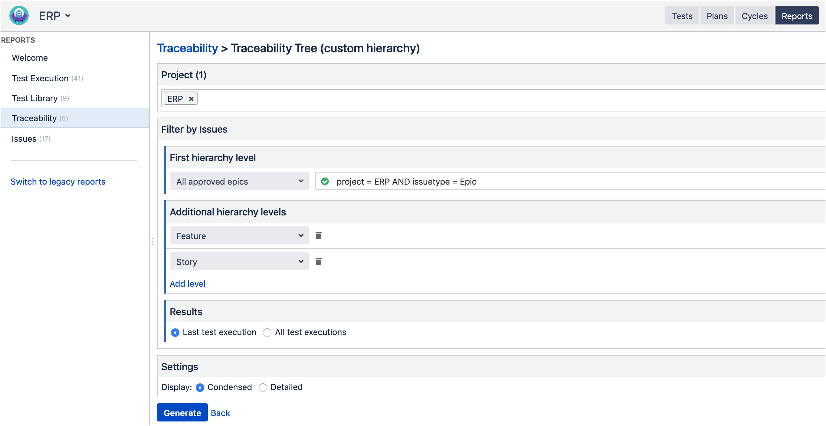The 'Traceability tree' report The 'Traceability tree' report