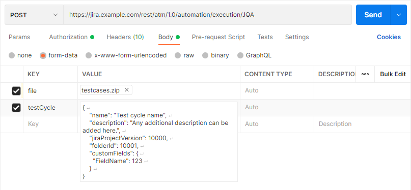 Request configuration in Postman Request configuration in Postman