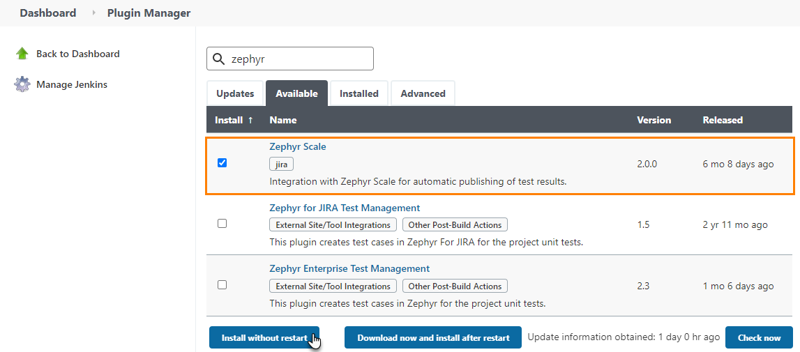 Installing the Zephyr Scale plugin Installing the Zephyr Scale plugin
