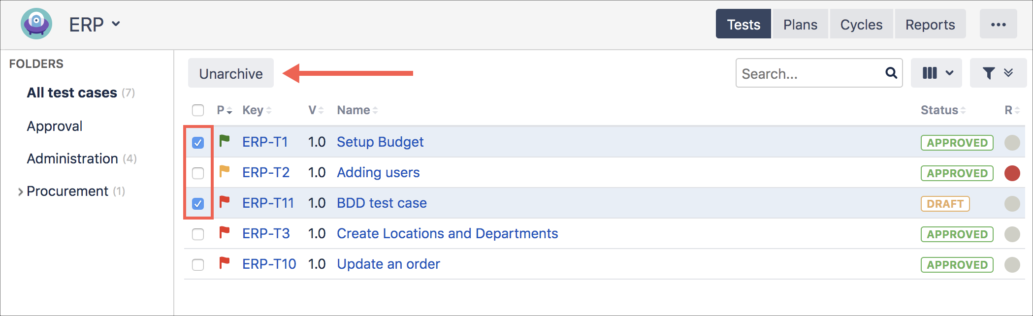 The unarchive button The unarchive button